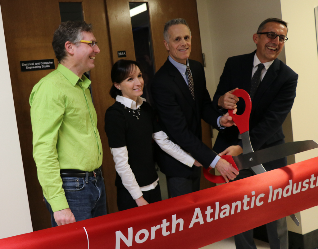 Prof. David Westerfeld, Prof. Mónica Bugallo, North Atlantic Industries President and CEO William Forman, and ECE Department Chair Prof. Petar Djuric