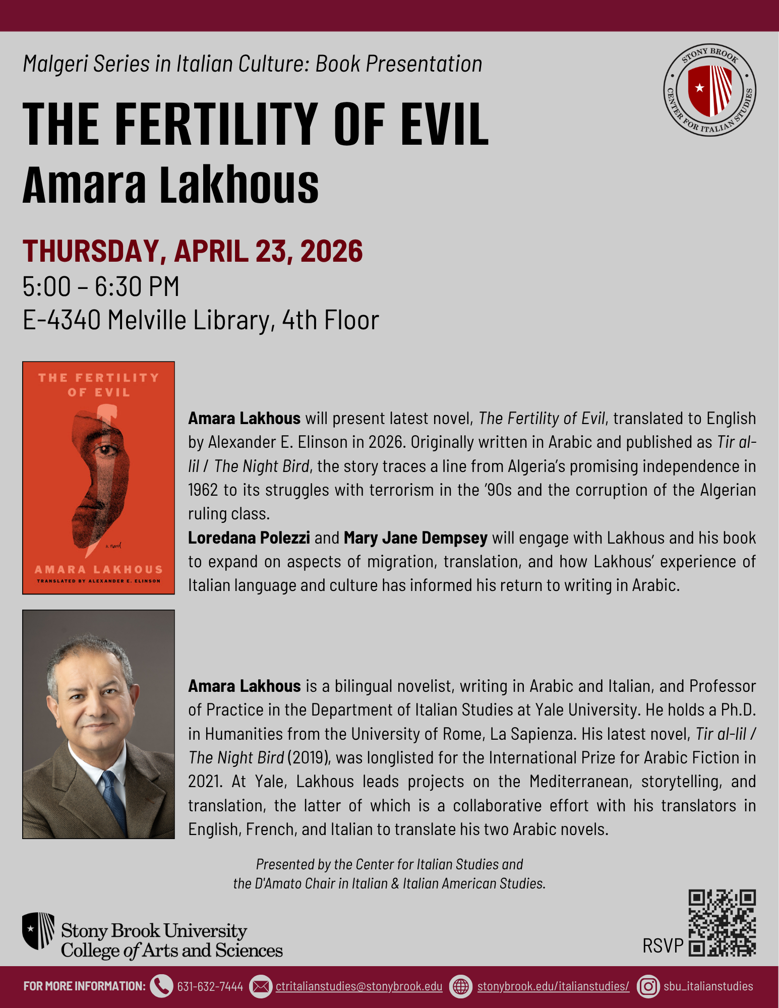 flyer advertising the book presentation event on "The Fertility of Evil." Information contained on the flyer is the same as what's on the site.
