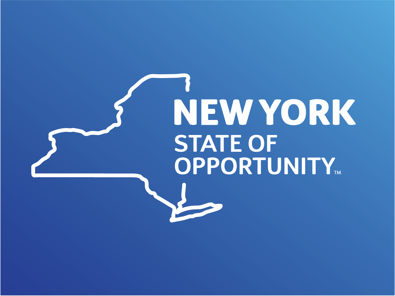 New York State Logo White Letters on a Blue Gradient Background