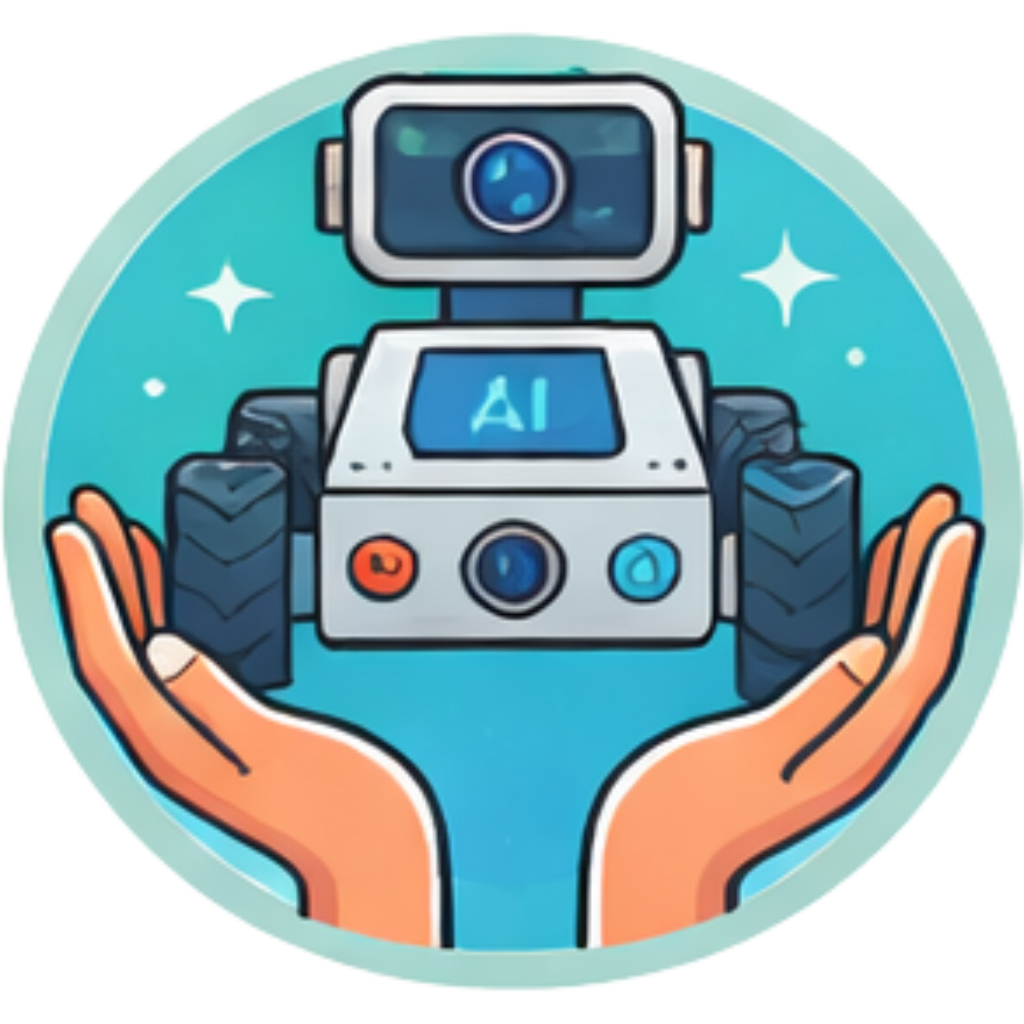 A pair of hands holding an AI-enabled robot