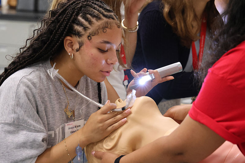 Student in health professions course