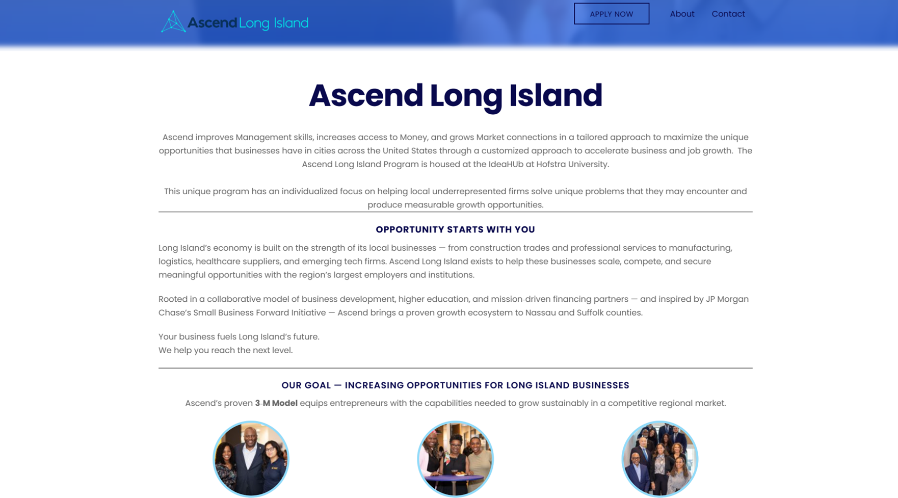 Screenshot of Ascend Long Island website homepage.